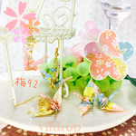  梅92【黄桃水色パステルMIX 桜柄】折り鶴の和ピアス イヤリング  浴衣に❁