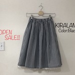 No.5 OPEN SALE!!定番ギンガムチェックのギャザースカート裾、綿レース《ブラック》