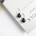 clear beads&big black stone earring