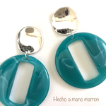 silverラウンド×BIGグリーンブルー ピアス/イヤリング