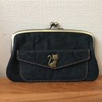 長財布にもなる、ネコさんホックの本革ぺたんこ親子がま（くしゅくしゅ紺色レザー）