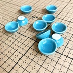 送料無料！ミニチュア陶器の食器水色、茶碗、どんぶり、器