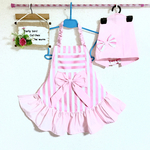 ☆NEW☆新作♪キッズ&子供エプロンセットパステルストライプピンク