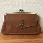 シカさんホックの外ポッケが付いた、本革ぺたんこ親子がまぐち長財布（ミルクチョコ色レザー）