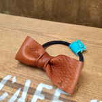  本革リボンヘアゴム＊茶色レザー
