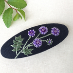 刺繍バレッタ9×3.5 ルリタマアザミ