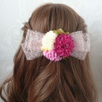 袴に☆レースリボンとマムの髪飾り  ＊ピンク 紫＊  ヘアクリップ　和・着物・浴衣