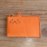 コゲちゃん　ICカードケース/パスケース 栃木レザーキャメル（手縫い）本革　皮　 Leather　猫