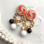 ☆Vintage Button☆ラメボタンのチェーンフープピアス