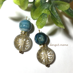 300円☆花柄クリアコイン☆マーブルブルーのピアス/イヤリング