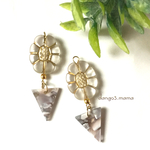 300円☆三角べっ甲(ピンクグレー入)☆お花クリアオーバルのピアス/イヤリング