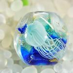 花に海月　瑠璃青緑マーブル金箔散らし（花・青緑）