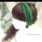 madorinrinさまヘアバンド２本セット□グリーンリブ　 レトロオレンジ