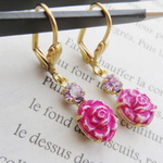 Oval Purple Rose Flower 　ピアス