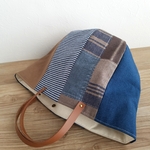 布合わせのまぁるいbag☆ブルー×ブラウン【再販】