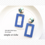 blue♡rectangle parts&WAROVSKI bijou 【earring