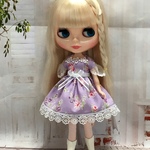 ワンピース 花柄 パープル  ( ブライス、リカちゃん)