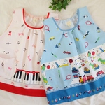 袖なしスモック トイ柄＆ ピアノ 柄（100-110size)＊夏　スモック　お食事 エプロンにも♪