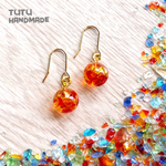 揺れる♡琉球ガラスのまんまるピアス【サンセットオレンジ】＊レジン
