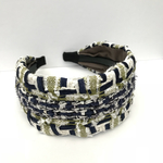 LINTON TWEED♡大人上品♡ネイビー×カーキ♡カチューシャ♡幅広