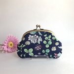 がま口ポーチ 植物柄(ネイビー)