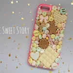 【SALE!!】iPhone5/5s専用☆スイーツデコケース(板チョコ＊テディベアクッキー / ホットピンク)