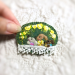 🌿💛🌿黄色いバラと3ワンコちゃんブローチ