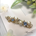 【期間限定・紫陽花カラー】mocomoco♡ビジューとパールのバレッタ/blue