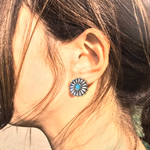 ヴィンテージ調 コンチョ   デイジー ターコイズ ピアス 1ペア 20mm  シルバー 