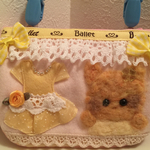 移動ポケット*フェルトのドレスアップリケ*羊毛フェルトのふわねこちゃん*イエロー