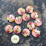 【20mm 10個】ウッドボタン  カラフルチェック柄   ハンドメイドに♥