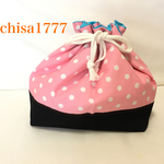 洗える☆保冷、保温大きめお弁当袋/ / 女の子、パステルカラー 、ドット柄  ピンク