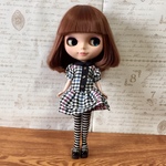 ブライス リカちゃん サイズ チェック柄 2段ワンピース