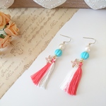 夏 ★ ロング・タッセル ★ pink white  ピアス  ∥ イヤリング