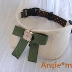 Angie*my　猫さん首輪　バイエル(茶水玉×生成り花)