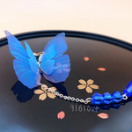オープンセール 片面ピアス モルフォ蝶の翼 蝶 浴衣 花火 着物 イヤリング無料変更  森ガール  シルバー925のフック アレルギー対応 ブルー結晶 シフォンの翼 花嫁さん アクセサリー 紫陽花色