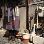 着物リメイク*ギャザースカート*青桃紫パッチ