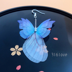 【感謝セール】片面ピアス 森の中の世界 モルフォ蝶 妖精の翼 ピアス シフォン 蝶 蝶々 花火 イヤリング無料変更  森ガール  シルバー925のフック アレルギー対応 紫陽花 色