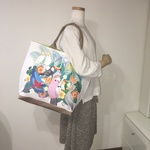 トロピカルバーズ（ベージュ）トートバッグ(三角マチ)Lサイズ