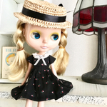 ドール用 ブライス 小花プリント ワンピース（ブラック） リカちゃん
