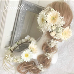 030.ガーベラと紫陽花のふんわり優しいナチュラルカラーヘッドドレス・造花/プリザーブドフラワー/かすみ草/マム