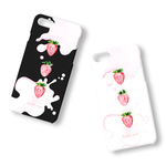 いちごミルク＊White or Black　名入れ/スマホケース/iPhoneケース/iPhone11/iPhoneXR/iPhoneXS/iPhone8/Xperia/Galaxy/Aquos