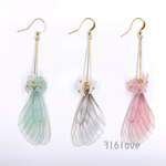 「在庫限り」可愛い 蝶 ピアス イヤリング無料変更  森ガール シフォン 妖精の翼 ピンク 浴衣 花火 ホワイト グリーン