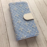   手帳型 花びら刺繍レース iPhoneケース