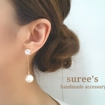 スワロフスキー×コットンパールのキャッチピアス 【2way】