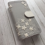  手帳型 刺繍の紫陽花iPhoneケース