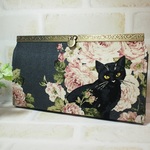 Ｙ様ご依頼品　黒猫と薔薇の長財布（口金模様入り）　