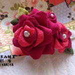 つまみ細工　２WAYブローチ・ヘアクリップ～薔薇～