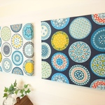 サークル模様（ブルー&ホワイト）のファブリックパネル 30cm×30cm　2枚セット
