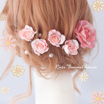 *クラシカルローズとコットンパール風ピンの髪飾りセット*ピンク 薔薇 浴衣  ピン  髪飾り　#rbh-224